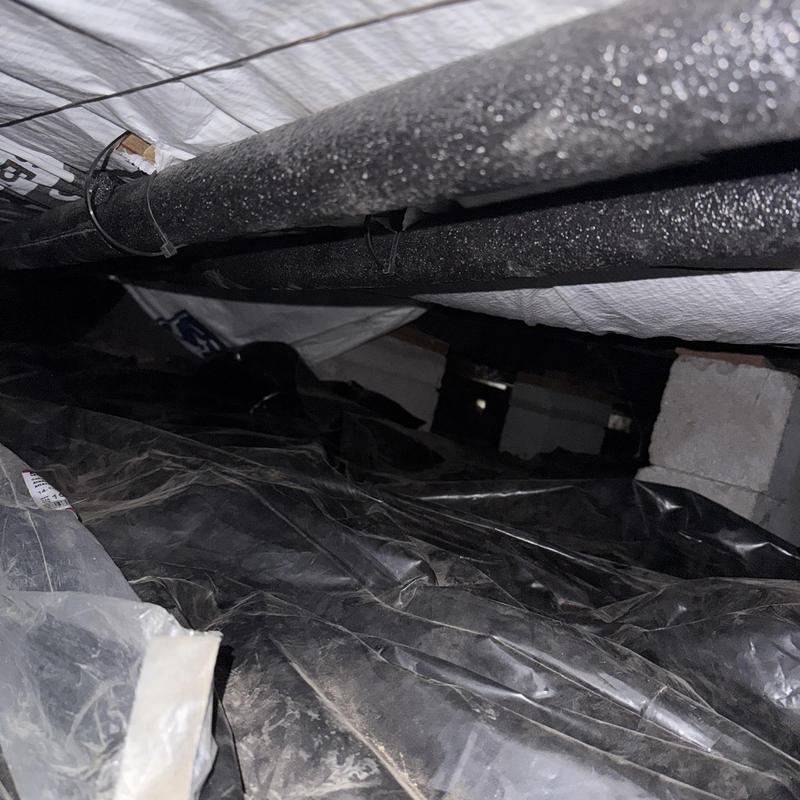 Crawl space insulated black water repipe piping inspection Crawl space insulated black water repipe piping inspection