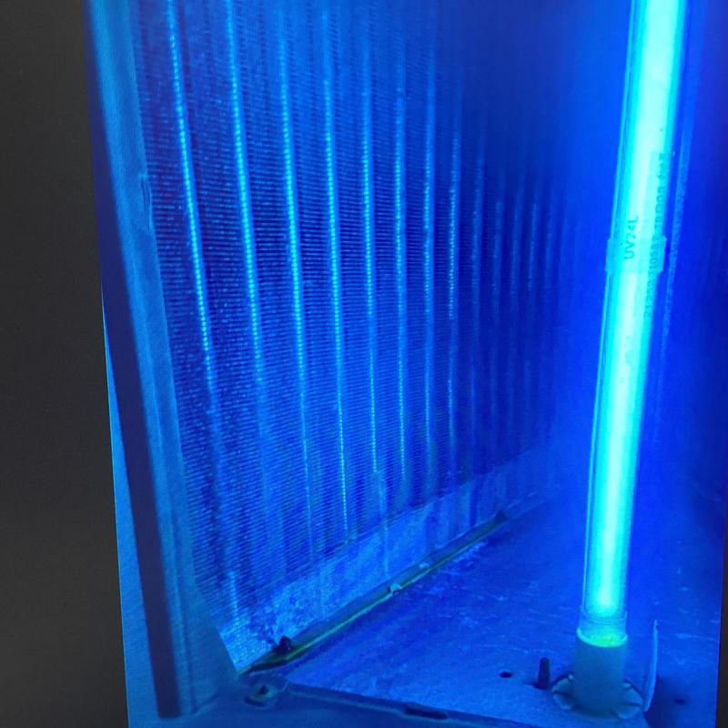 HVAC coil cleaning with ultraviolet air quality light HVAC coil cleaning with ultraviolet air quality light