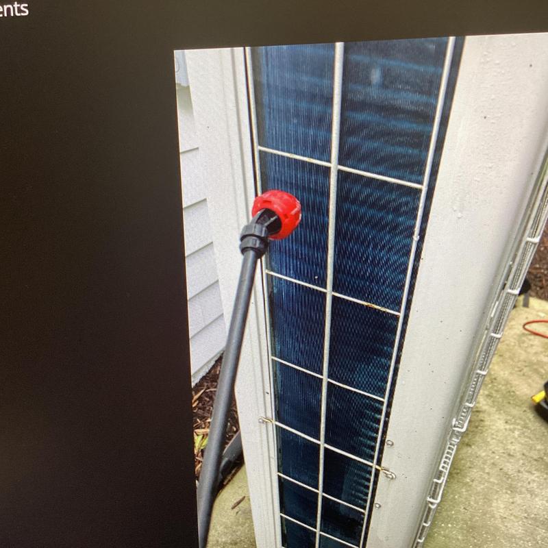 Air conditioner coil cleaning with spray nozzle Air conditioner coil cleaning with spray nozzle