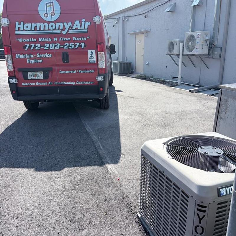 York outdoor AC condenser servicing with Harmony Air van York outdoor AC condenser servicing with Harmony Air van