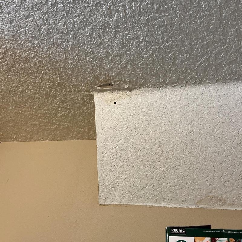 Ceiling patch with texture repair and paint Ceiling patch with texture repair and paint