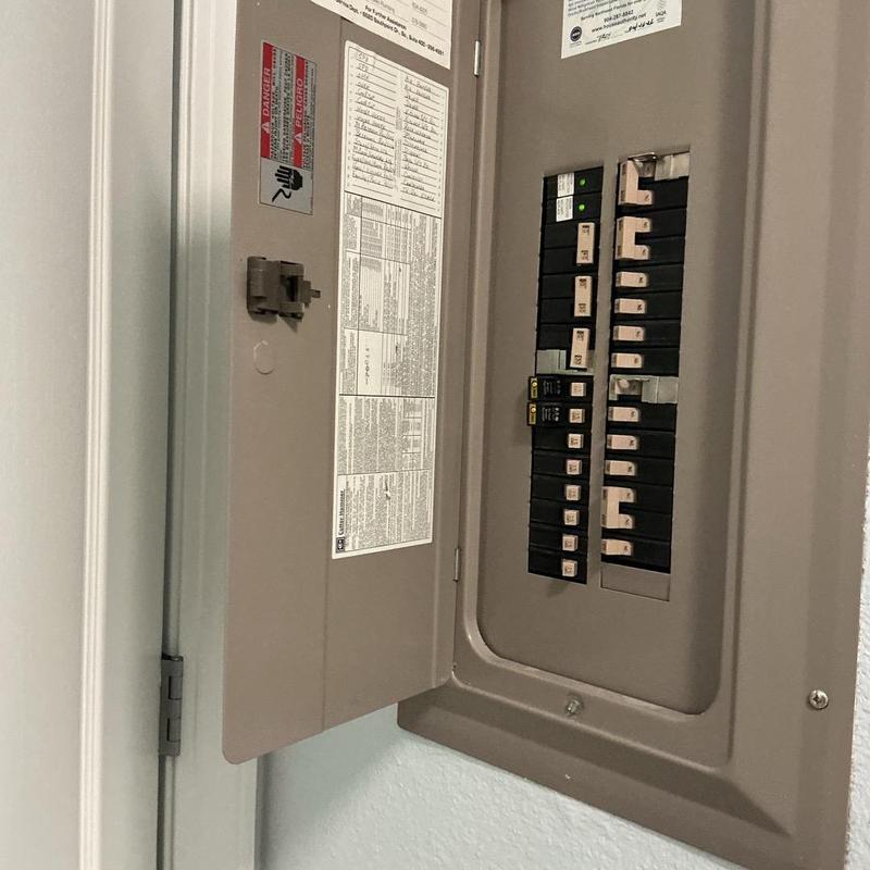 Electrical breaker panel with labeled circuit breakers Electrical breaker panel with labeled circuit breakers