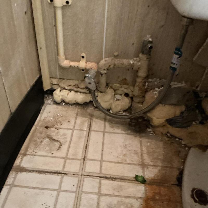 Bathroom water supply pipes with insulation foam and rust Bathroom water supply pipes with insulation foam and rust