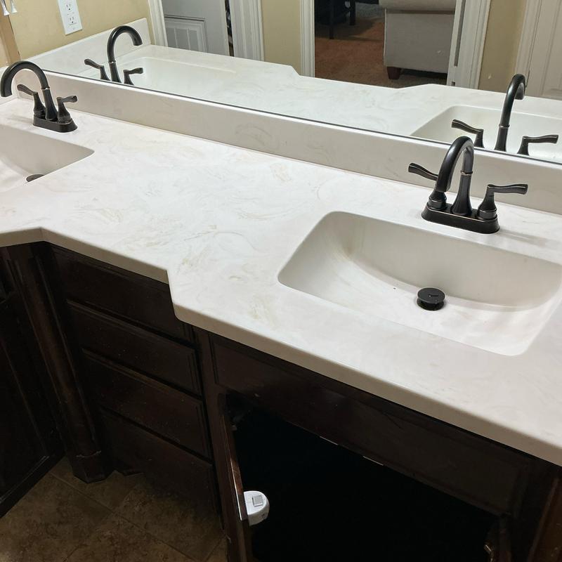 Delta push pop bathroom faucets on double sink vanity Delta push pop bathroom faucets on double sink vanity