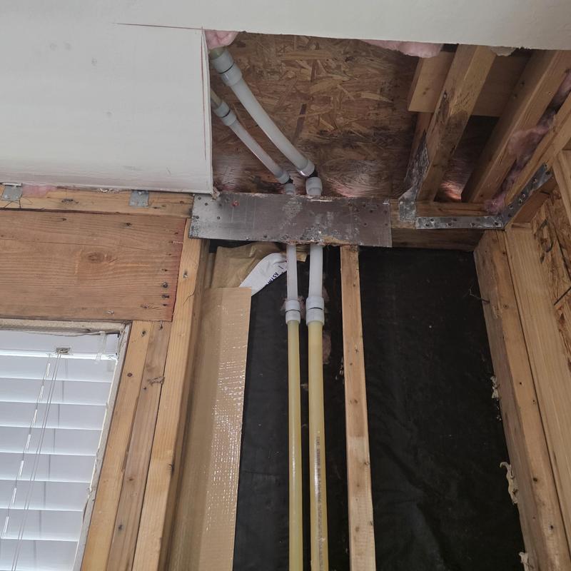 1 inch PEX water line leak in ceiling framing