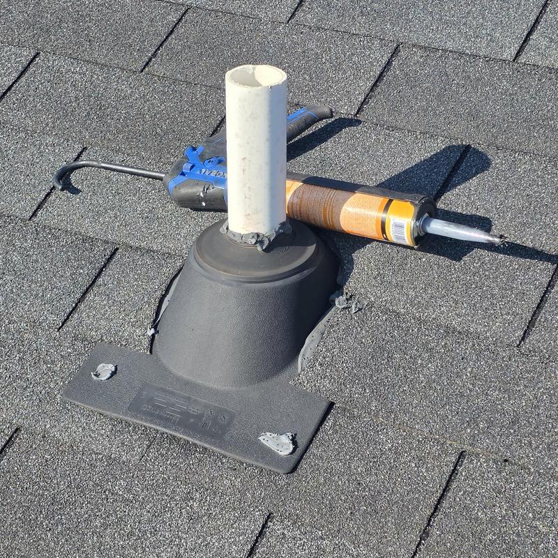 Roof vent pipe flashing with sealant and caulking gun Roof vent pipe flashing with sealant and caulking gun