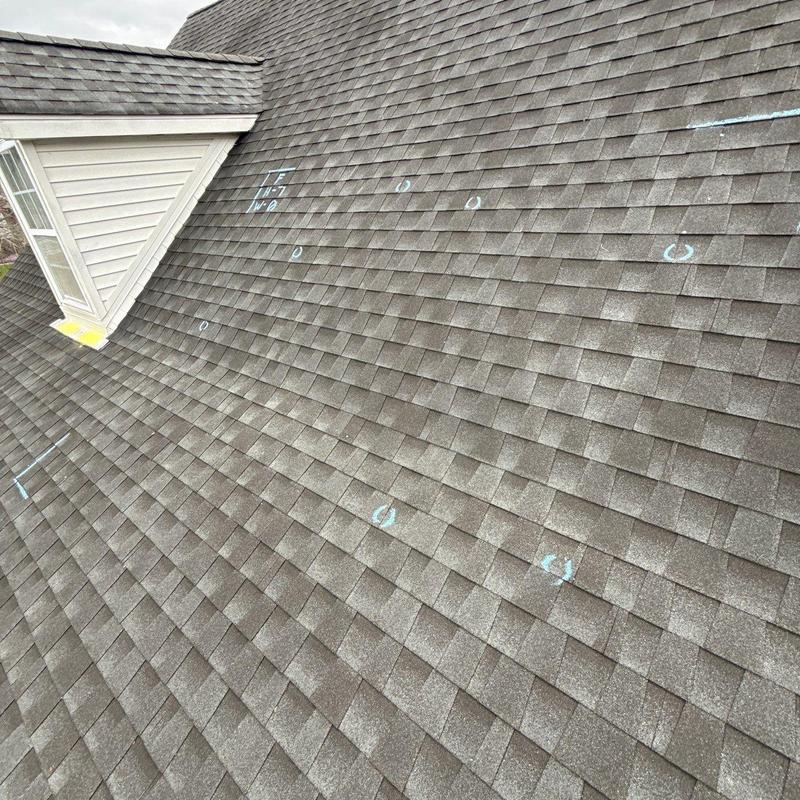 Asphalt shingles with hail damage marks