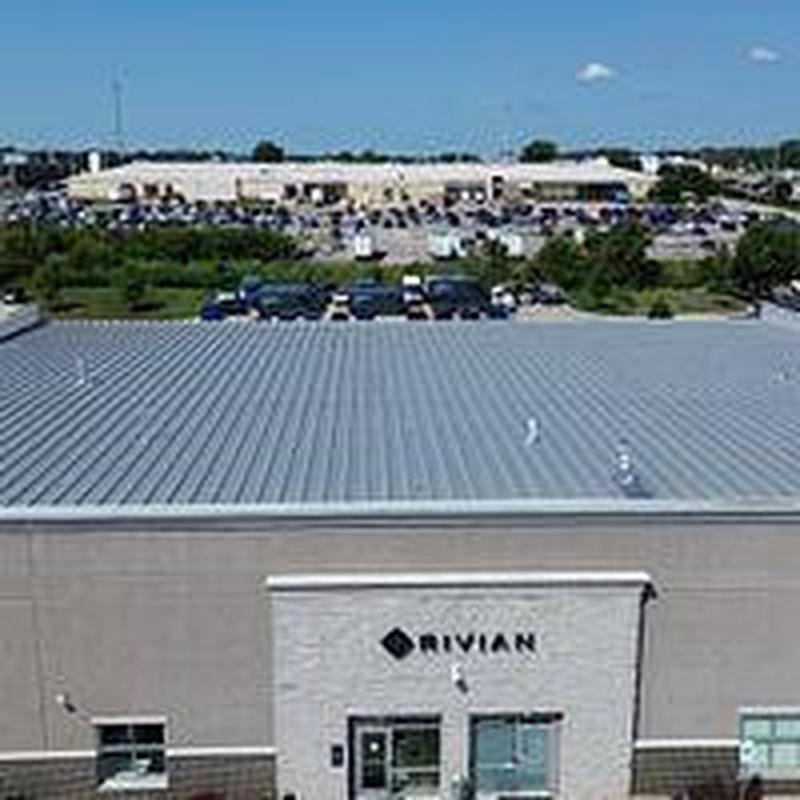 TPO membrane on commercial roof with Rivian building TPO membrane on commercial roof with Rivian building