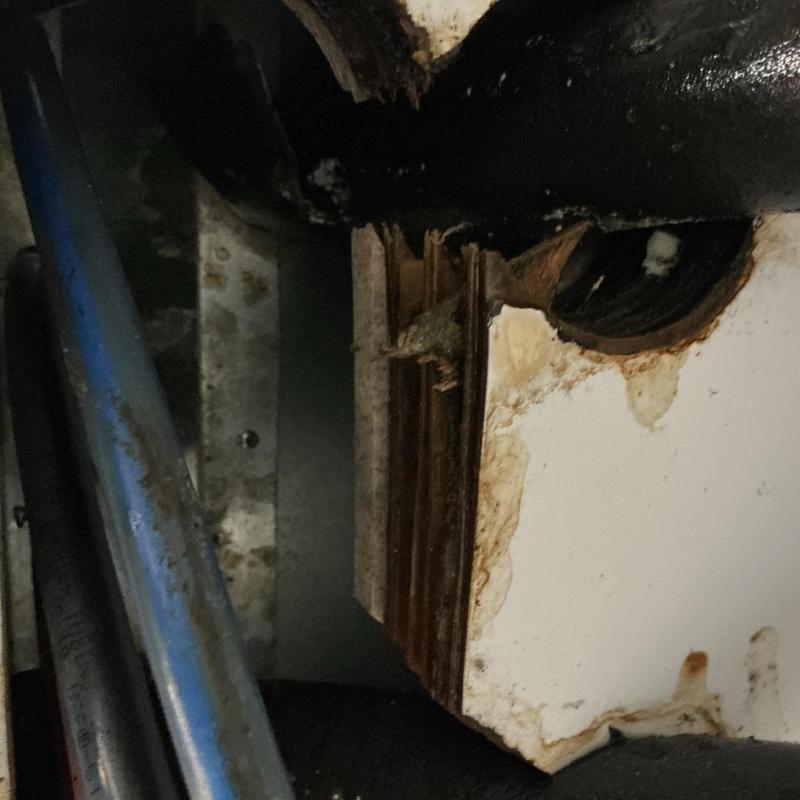 Soda machine drain hose misaligned leak area