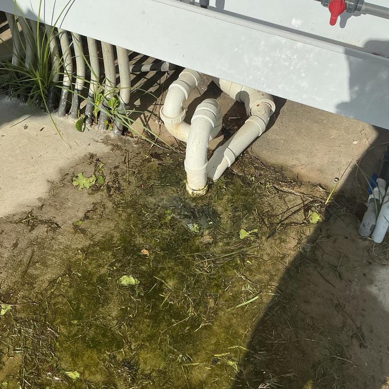 Wastewater plant PVC drain pipes with water leak area