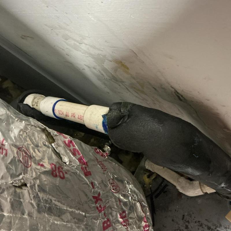 AC handler PVC pipe with insulation in ceiling space
