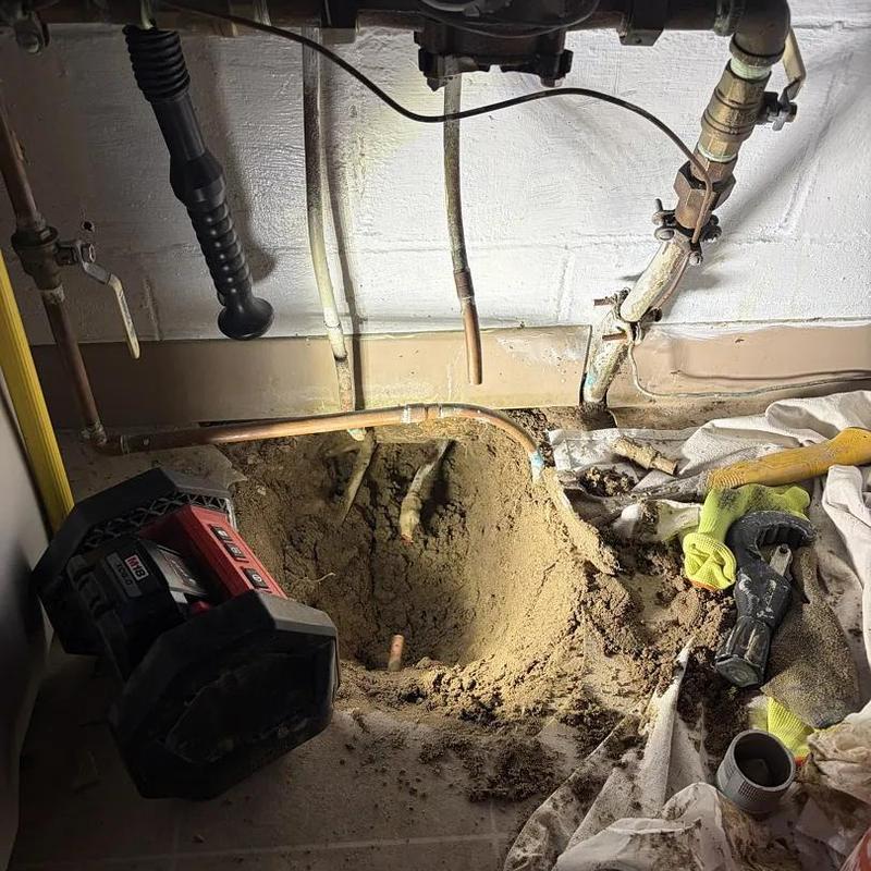 Copper water pipe leak repair under concrete floor