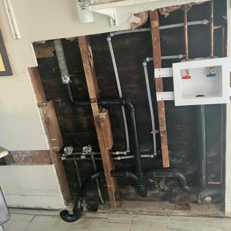 ABS DWV plumbing with recessed laundry outlet box installation
