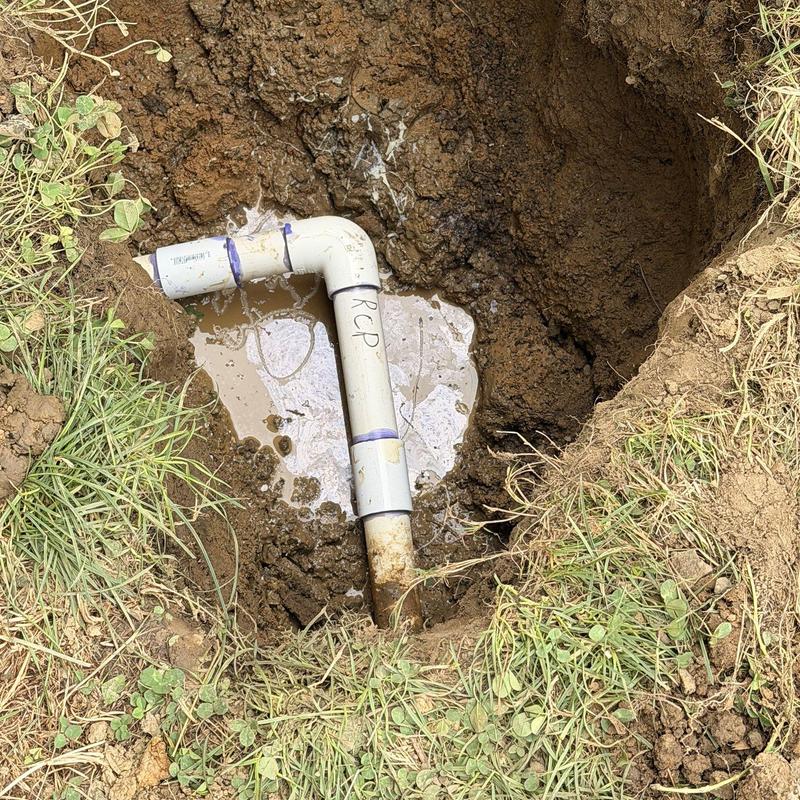 Water service PVC pipe joint in excavation site