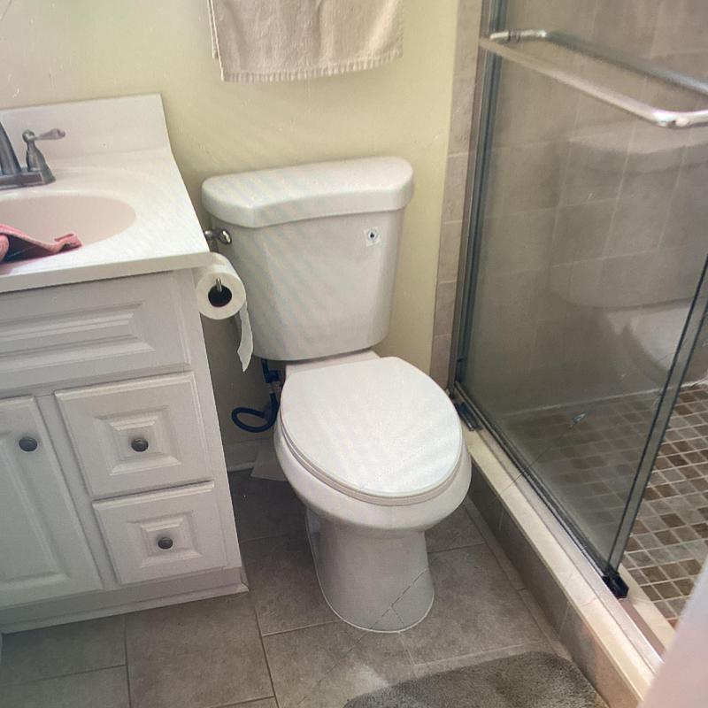 White elongated ADA toilet installed with new wax ring