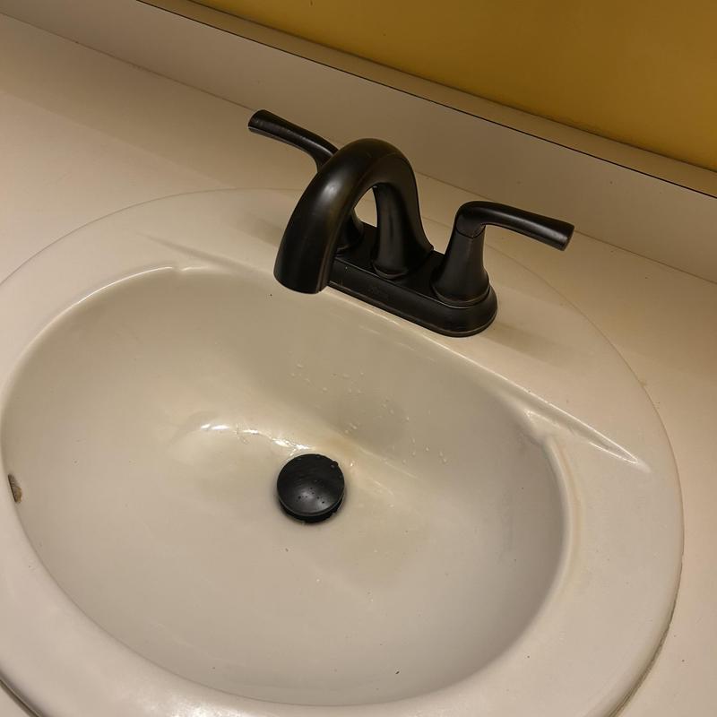 Bathroom sink faucet with black matte finish installed Bathroom sink faucet with black matte finish installed