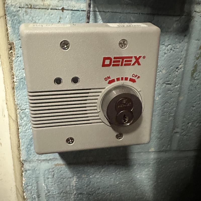 Detex exit alarm lock cylinder on back door Detex exit alarm lock cylinder on back door