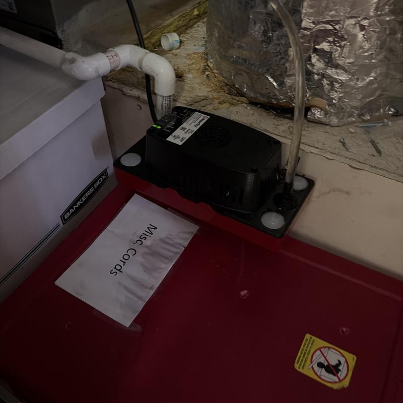 Condensate pump replacement in HVAC system area Condensate pump replacement in HVAC system area