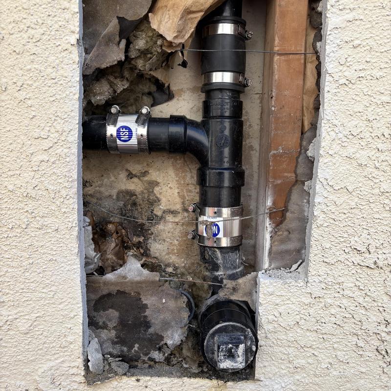 Kitchen drain line ABS pipe replacement in wall cavity