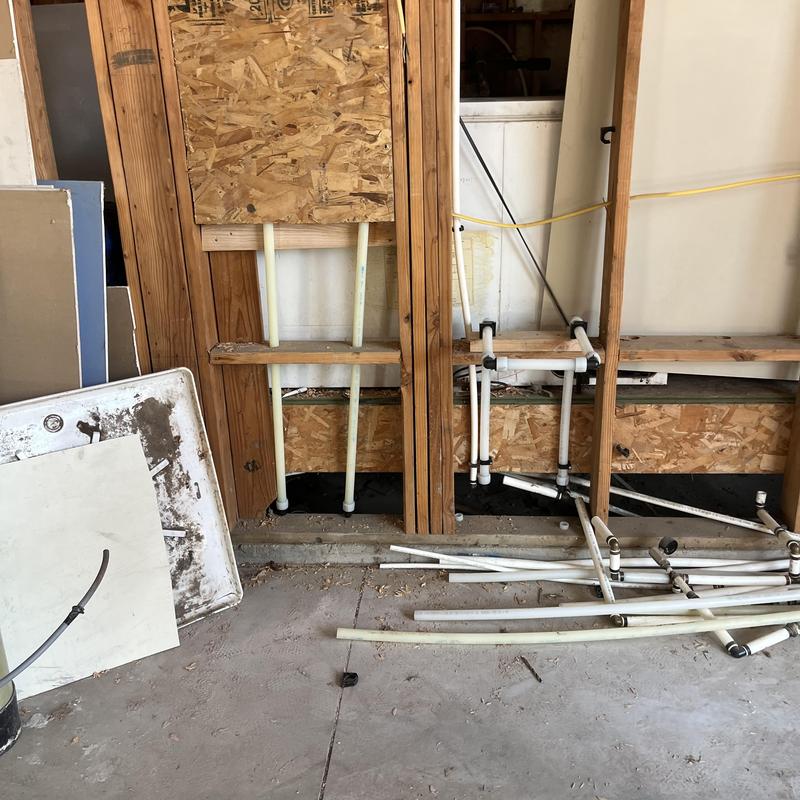 Water and waste plumbing rough-in for ADU bathroom