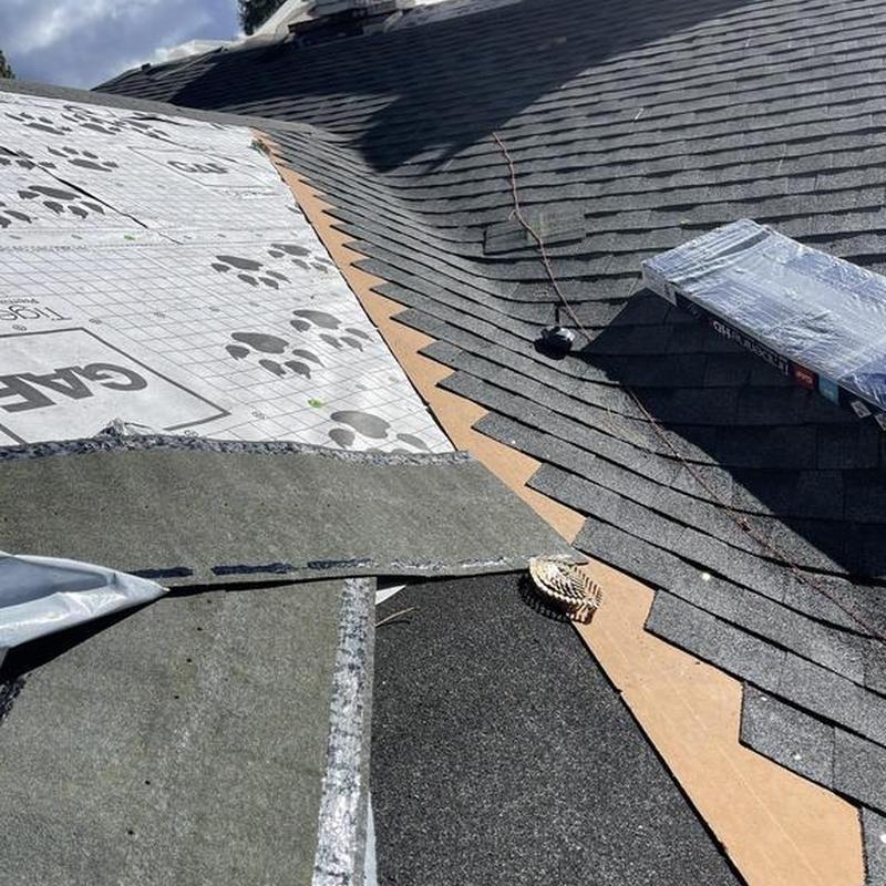 GAF asphalt shingle roof installation in progress