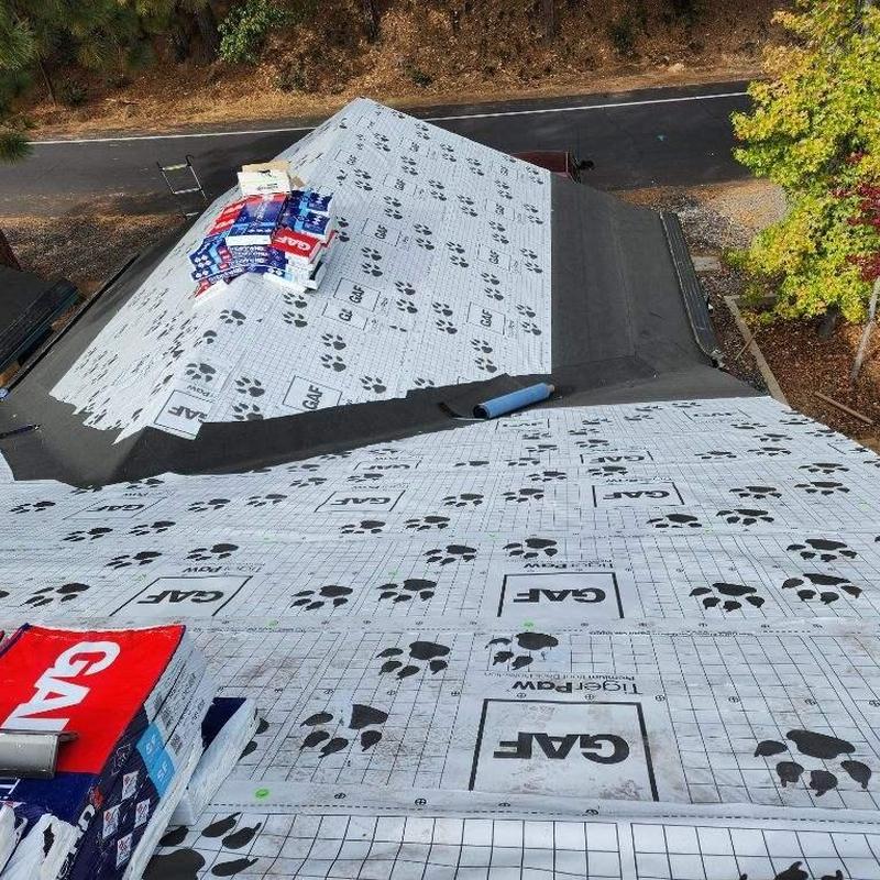GAF underlayment installation on cabin roof in Twain Harte