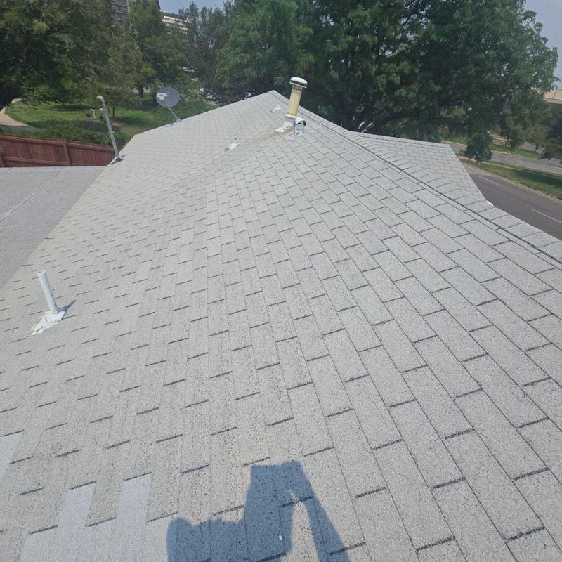 Asphalt shingle roof with vent pipes and satellite dish Asphalt shingle roof with vent pipes and satellite dish