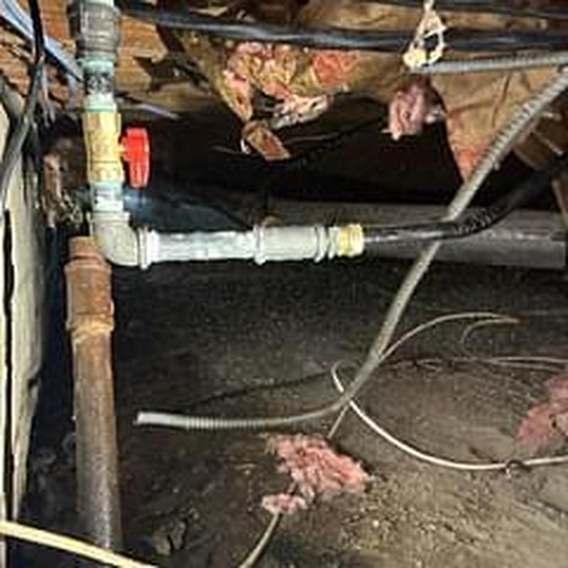 Gas line repiping in crawlspace with shutoff valve Gas line repiping in crawlspace with shutoff valve
