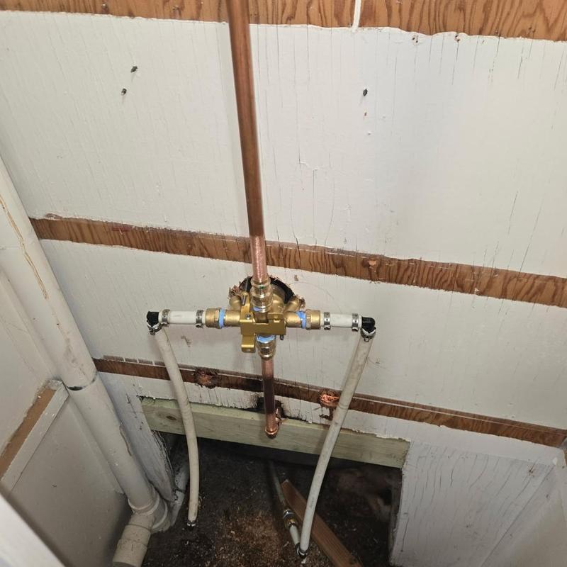 Shower valve with copper and PVC pipe connections
