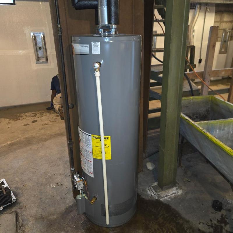 Water heater installation in basement utility area