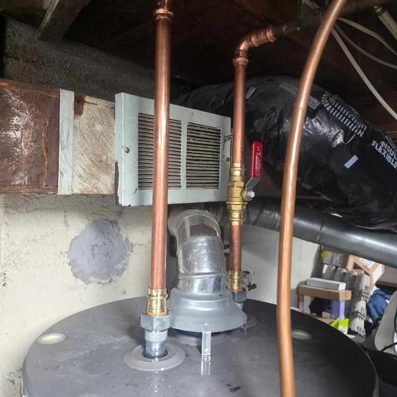 Copper water heater supply lines with shutoff valve
