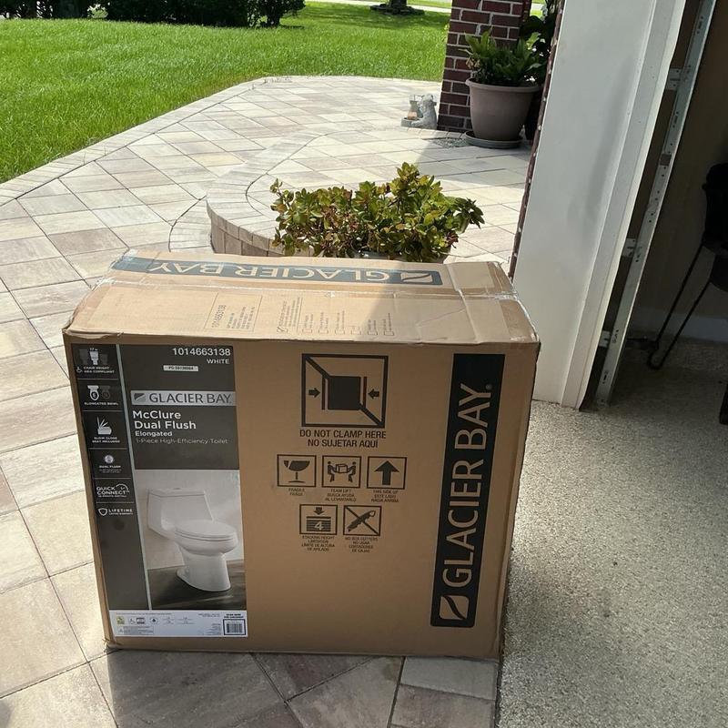 Toilet box Glacier Bay McClure Dual Flush on patio