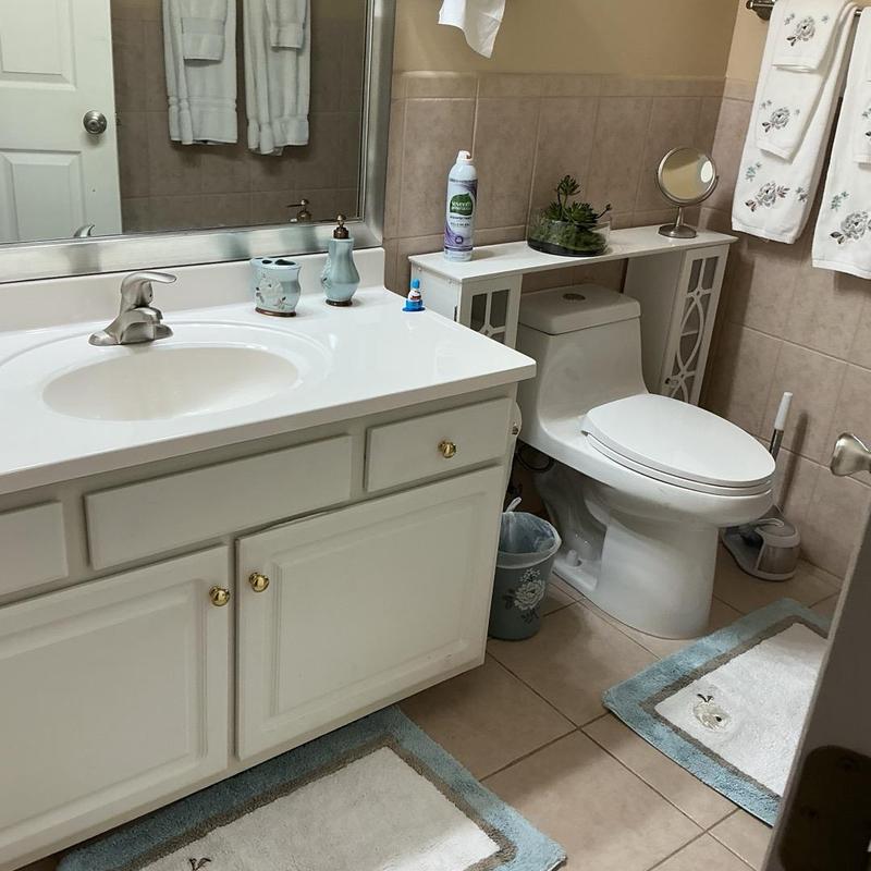 Toilet replacement with caulking and testing in bathroom