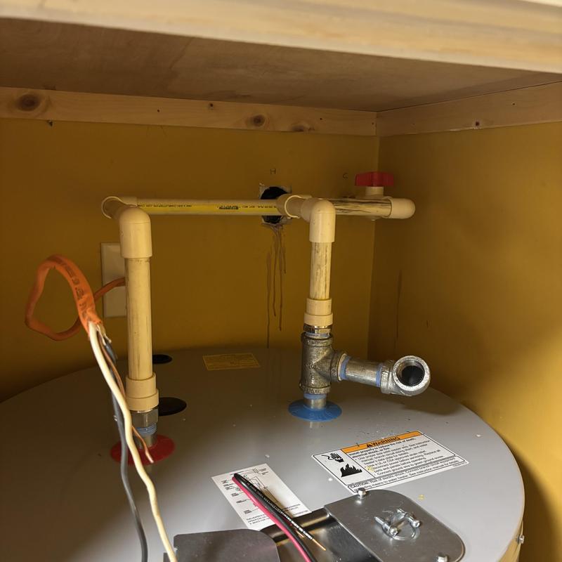 Water heater with CPVC and expansion tank installed