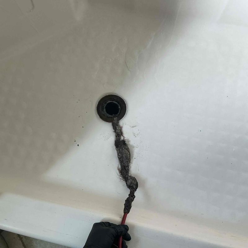 Master shower drain clog removed with plumbing snake