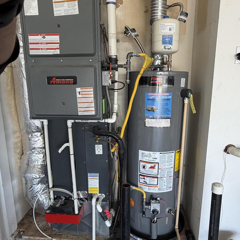 Ruud 50-gallon water heater with expansion tank installed Ruud 50-gallon water heater with expansion tank installed