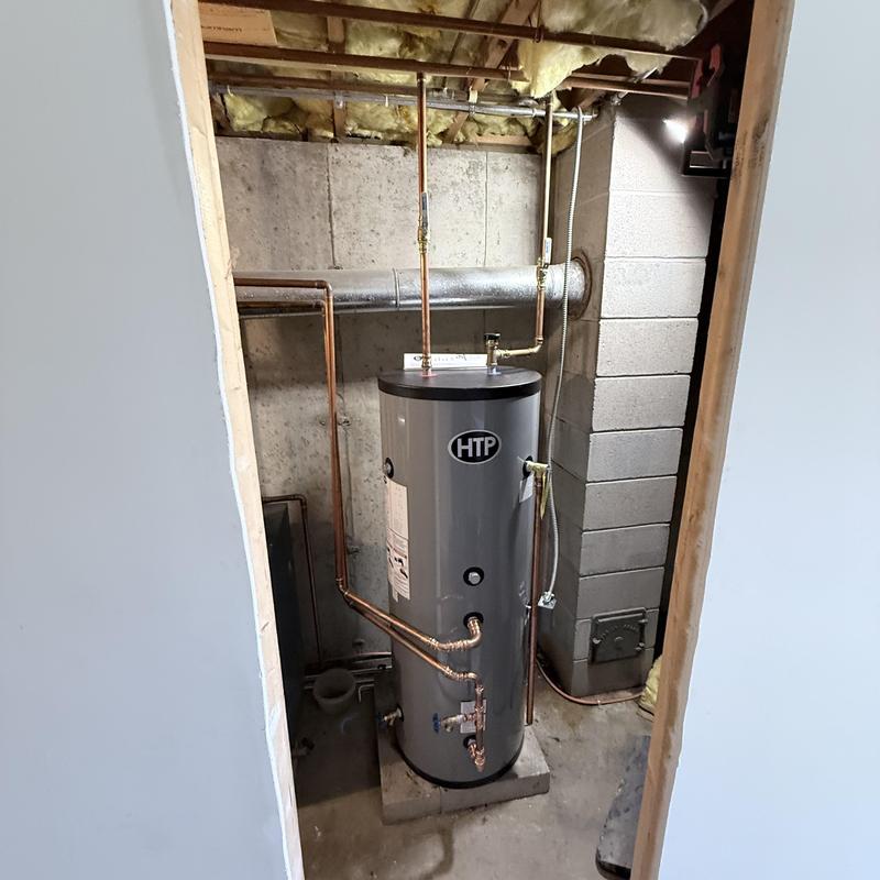 Indirect water heater with copper piping installed