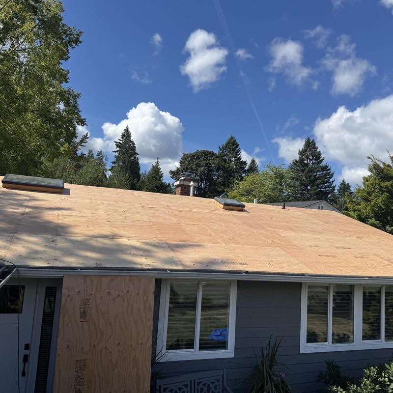 Plywood roof decking installed on residential roof