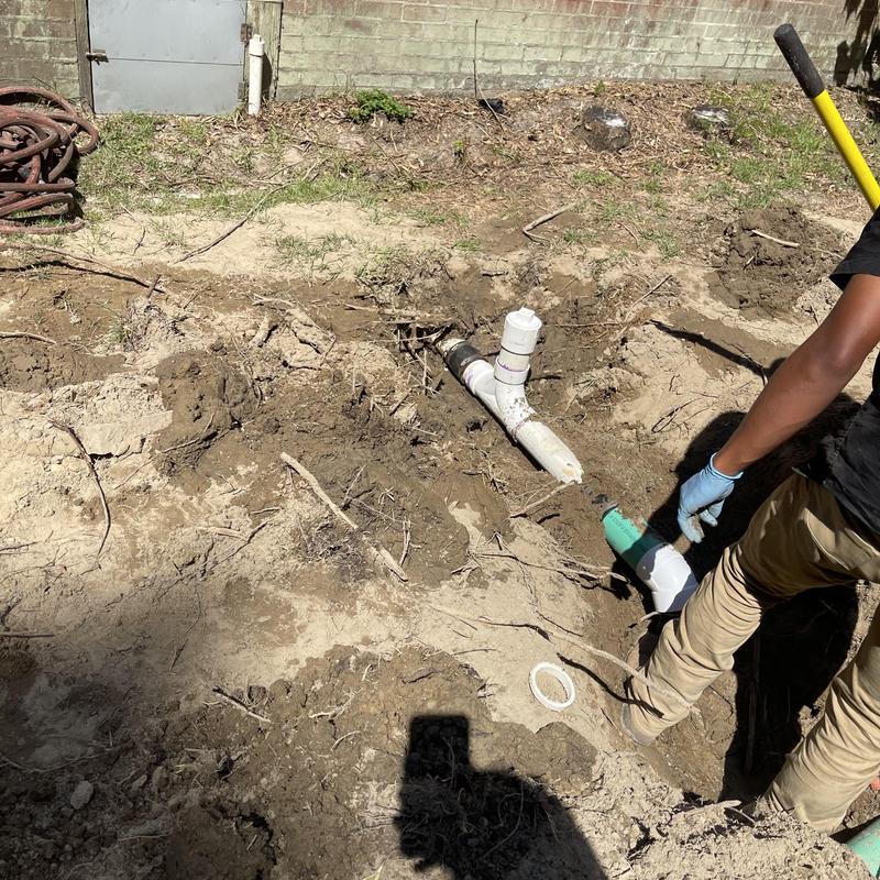 PVC sewer line excavation and repair in backyard PVC sewer line excavation and repair in backyard