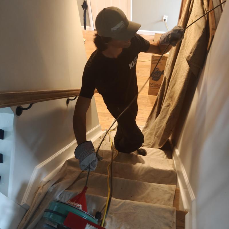 Secondary bathroom drain line cleaning on stairs Secondary bathroom drain line cleaning on stairs