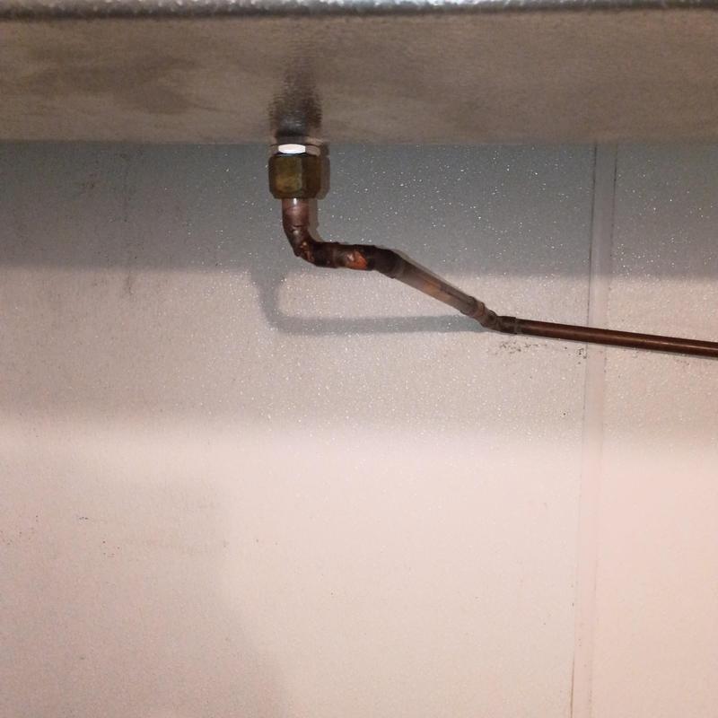 Walk-in cooler drain line connection under ceiling Walk-in cooler drain line connection under ceiling