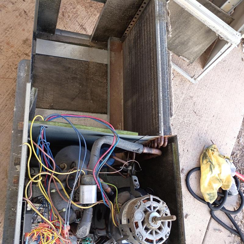 Air handler unit interior with wiring and motor Air handler unit interior with wiring and motor