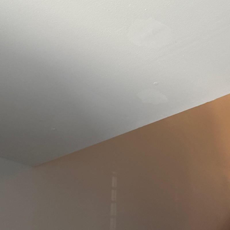 Ceiling drywall with patch repairs and texture inconsistencies