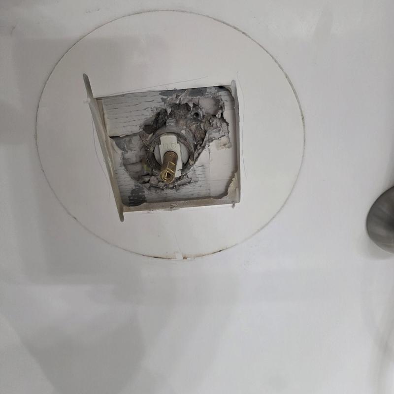 Moen shower cartridge housing with removed trim plate