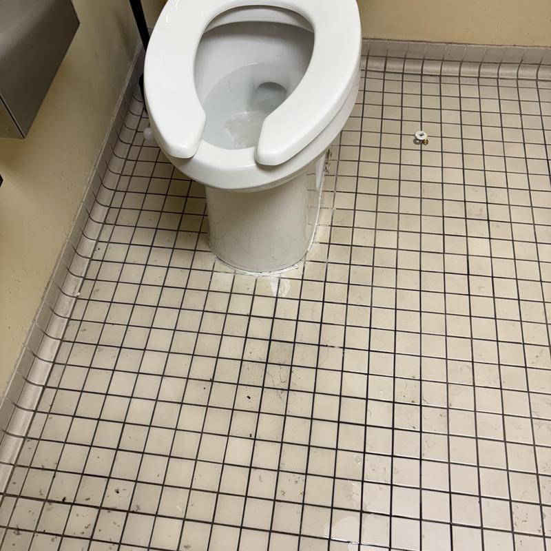 Toilet flange and base on tiled floor in restroom Toilet flange and base on tiled floor in restroom