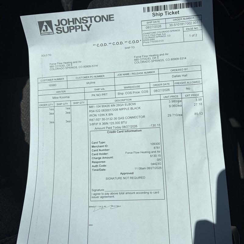 Gas connector and elbow parts shipping invoice Gas connector and elbow parts shipping invoice