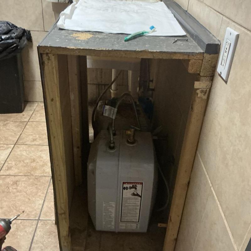 4-gallon Eemax mini water heater installation area