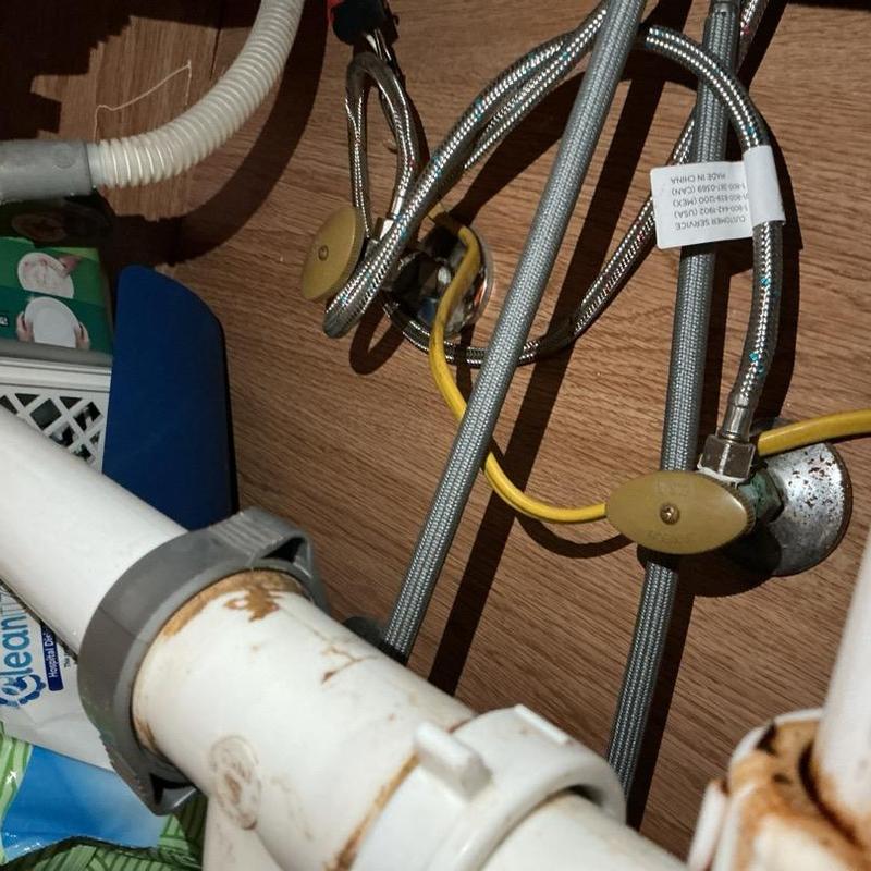 Copper water supply lines installation under sink plumbing