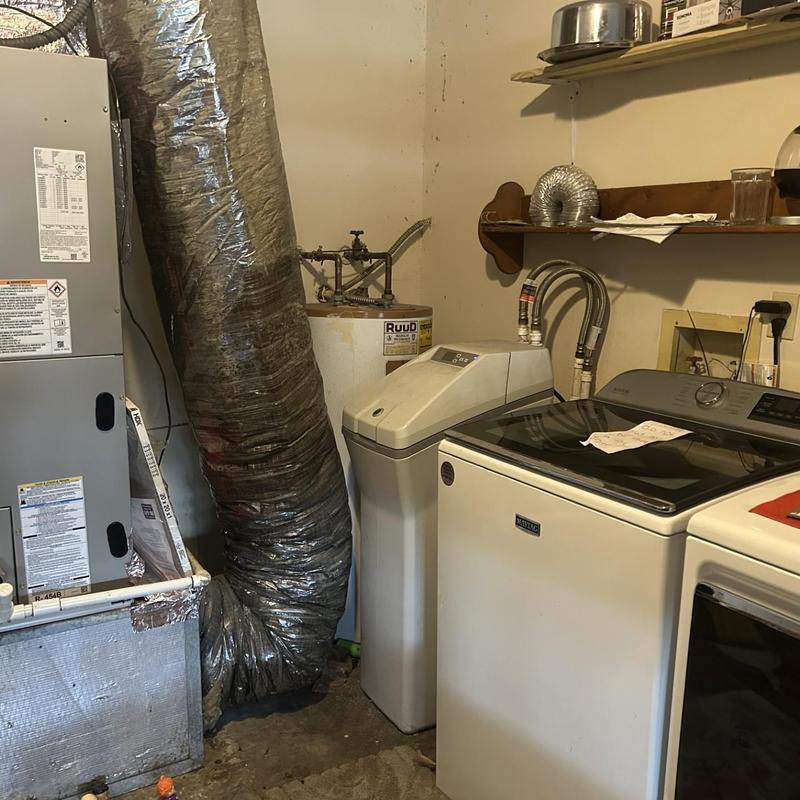 40-gallon Ruud water heater in laundry room