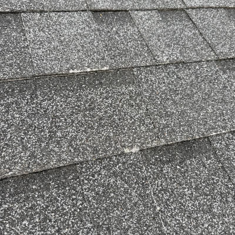 Asphalt roof shingles with granule loss close-up Asphalt roof shingles with granule loss close-up